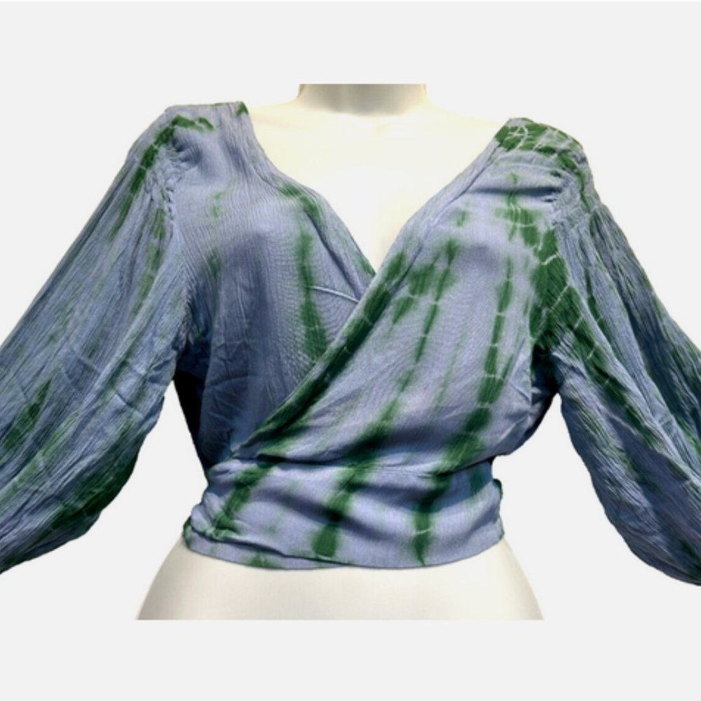 Nw SACRED THREADS blue/green boho hippy tie dye rayon wrap ties TOP XL